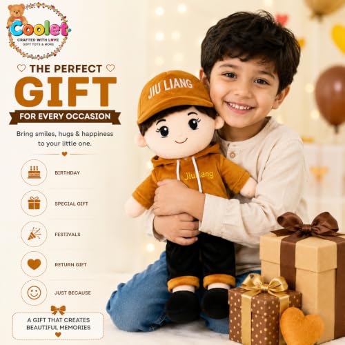 Image of Jiuliang Boy Soft Doll 65 cm | Cute Plush Boy Doll with Cap, Hoodie & Black Pants | Soft Stuffed Toy for Kids | Birthday Gift for Boys & Girls(Orange /Black)