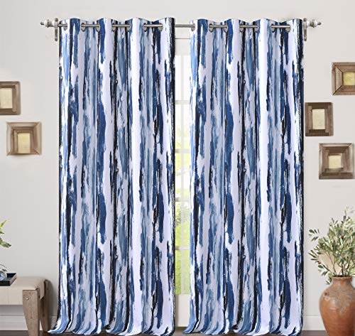 DriftAway Paint Brush Watercolor Ink Stroke Stripe Pattern Energy Saving Thermal Insulated Blackout Window Curtain Grommet 2 Layers 2 Panels 52 Inch by 84 Inch Navy Blue