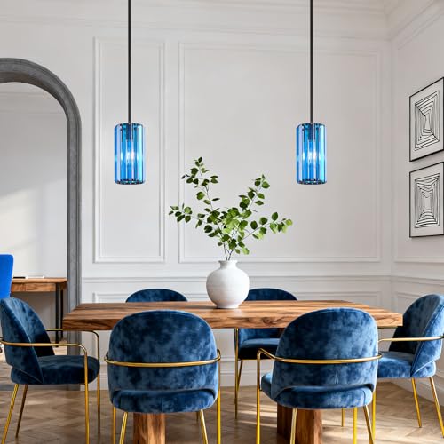 Image of Modern Crystal Pendant Light Mini Dark Blue Chandeliers Adjustable Pendant Lights Fixture for Kitchen Island Dinning Room Corridor Bedroom(Dark Blue 1-Pack