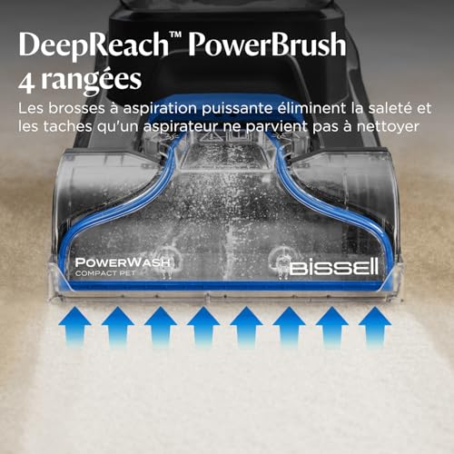 BISSELL PowerWash Compact Pet, Shampouineuse pour Taches et Odeurs d’Animaux, Nettoyeur Canapé Tissu Multisurfaces, Nettoyeur de Tapis, Moquette et Tapisserie, 600W, Portable, Filaire, 4058N