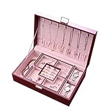 GLJTUO Joyero Organizador para Pendientes, Anillos Y Accesorios. Estuche Grande De Piel Sintética con Doble Capa Apilable para Mujeres Y Niñas.,A