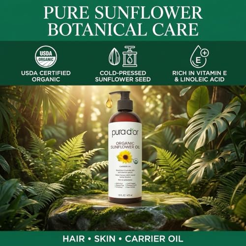 PURA D'OR USDA Certified ORGANIC 100% PURE Sunflower Seed Oil, 16 Fl Oz | Lightweight Hydration, USDA Certified, Hair Styling Oil, Face, Body Massage, DIY Beauty, Unscented, Hexane-Free, Vegan - image 6
