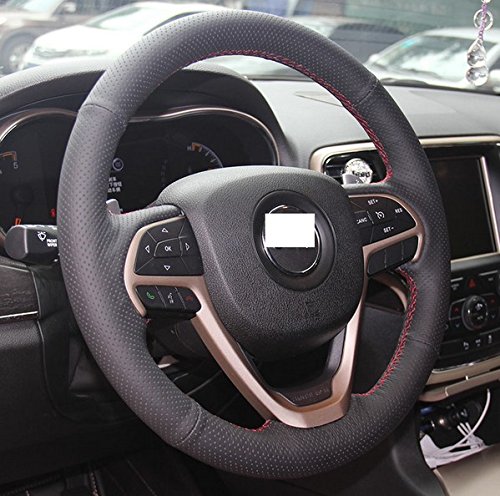 Ji Hand Sewing Genuine Leather Steering Wheel Cover Black For 2014 2015 2016 Jeep Cherokee (There Is No Paddle Shifters) #TOP1