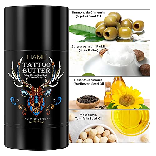 Tattoo Aftercare Butter Tattoo Balm Cream - Color Enhancement Revives Old Tattoos, Hydrates New Tattoos Cream, Natural + Petroleum Free, Daily Tattoo Lotion Moisturizer & Healing Brightener (2.6 Oz/75G) #TOP4