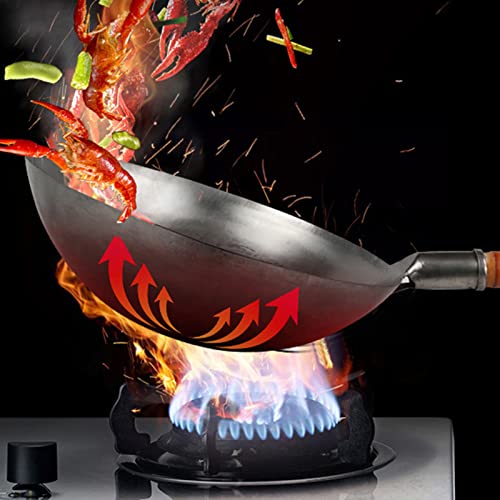 Wok tradicional chino de hierro con mango de madera 30cm miniatura 3
