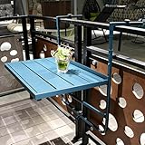 Foldable Balcony Railing Table, No Drilling Required, Adjustable Deck Railing Table for Small Balconies, Patio, Outdoor Work and Dining(Blue)