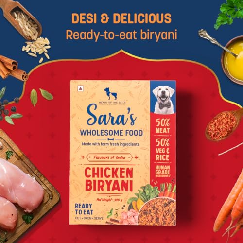 Image of Sara's Wholesome by HUFT Flavours of India Chicken Biryani Wet Dog Food - 100 gm (Pack of 10) | Value Pack | Real Chicken Recipe | Complete & Balanced Nutrition for Dogs of All Breeds
