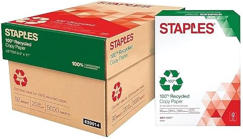 Miniatura 2 de StaplesÂ - Papel de copia 100% reciclado, 20 lb, 92 brillantes, 8.0in x 11.0in, blanco, 10 fundas (620014 USCC)