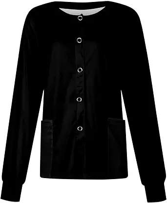 Printed Scrub Jackets for Woman Print Long Sleeve Plus Size Womens Scrubs for Women Nursing Jacket with Pockets