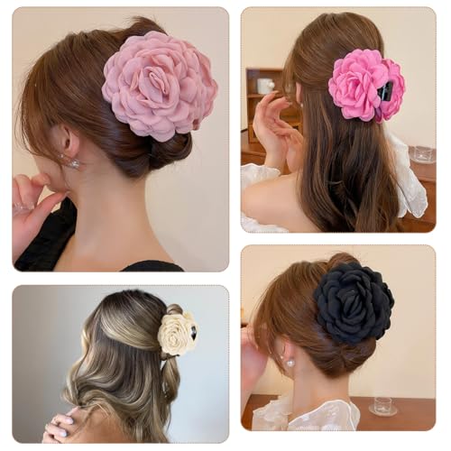 4 PCS Rose Flower Claws Clips Large Hawaiian Rose Hair Clips Floral Hair Clip Roses Hair Claw Hairpin Fabric Silk Hawaiian Flower Hair Pin Non Slip Blooming Flowers Claws Clip for Women Girls - Thumbnail 7