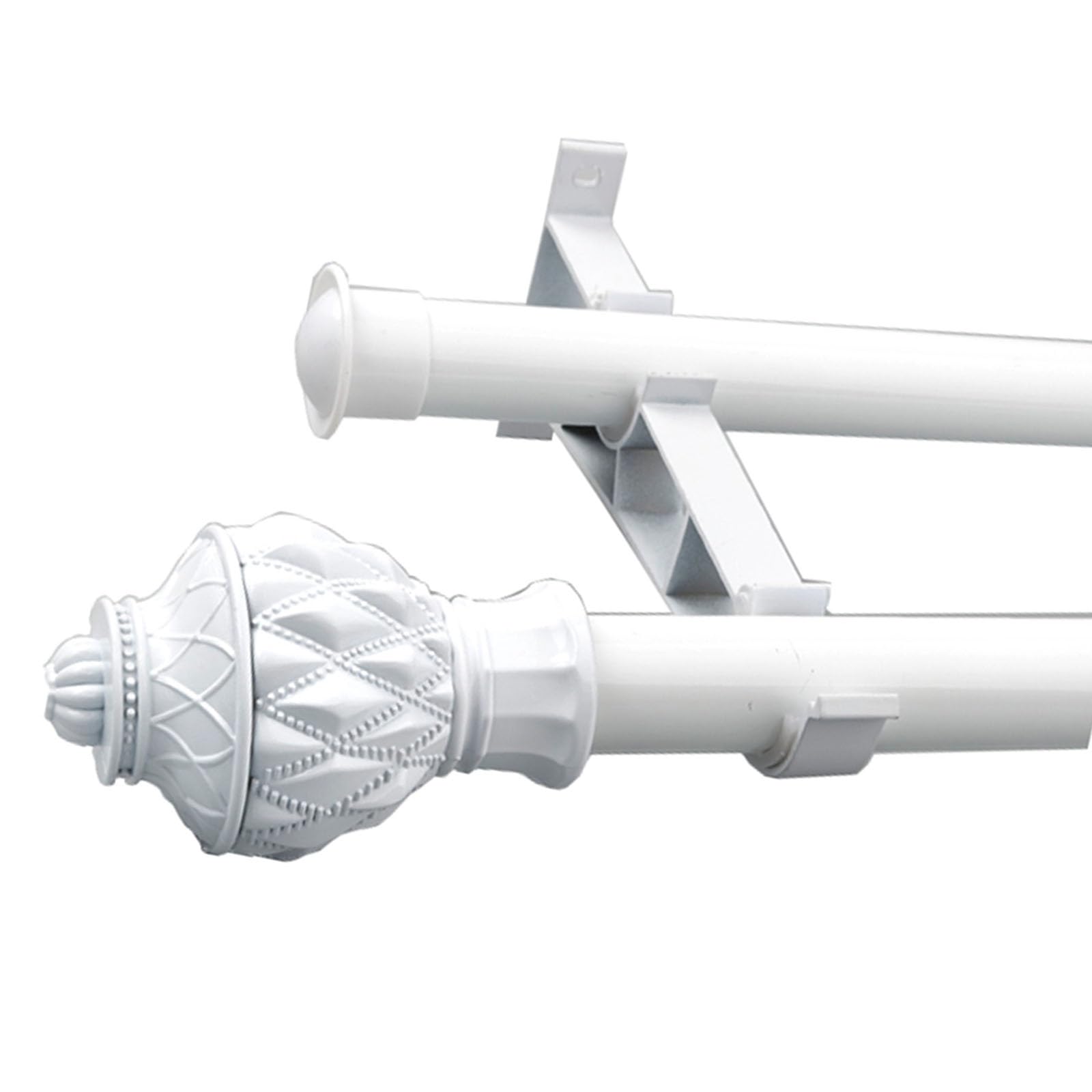 HUPQCVX Silent Aluminum Alloy Curtain Rod Single And Double Pineapple Head Curtain Rod Strong Load-bearing Suitable For Living Room And Bedroom(White double pole,240cm)