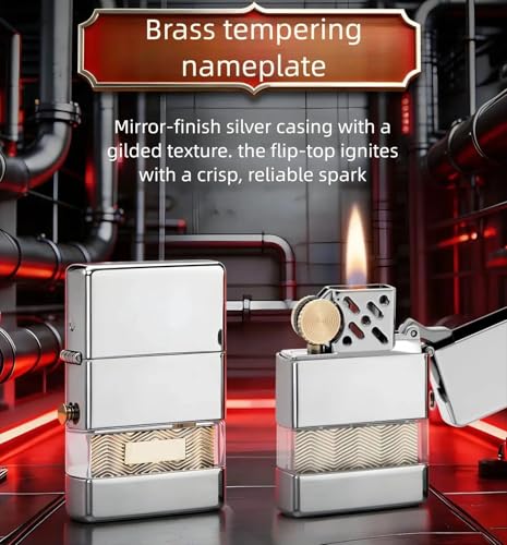 Encendedor con depósito dual de combustible metálico plateado miniatura 3