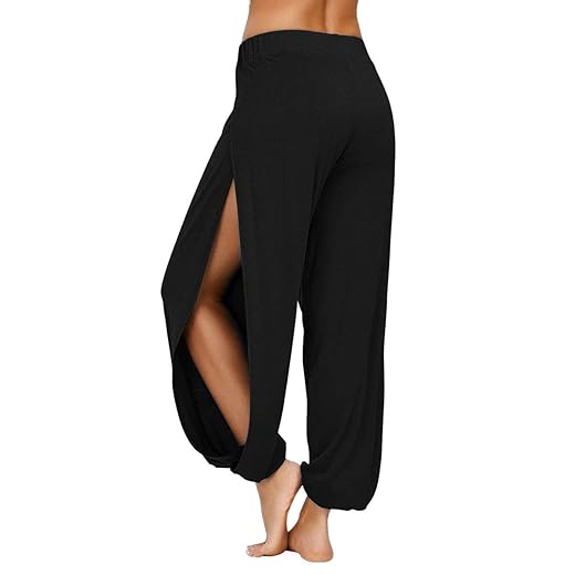 PACBREEZE Women's Yoga Harem Pants Side Slit Joggers Active Workout Sweatpants Beach Cover-up Pants(Black, Large)