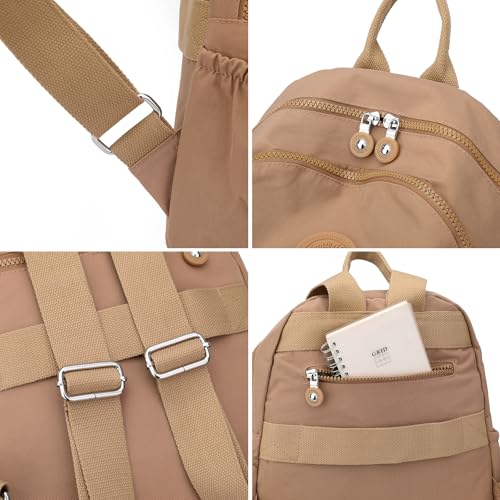 Image of Tanweibago Mini Nylon Women Backpacks,11L Small Ladies backpacks Casual Lightweight Women Shopping Travel Daypack (Khaki)