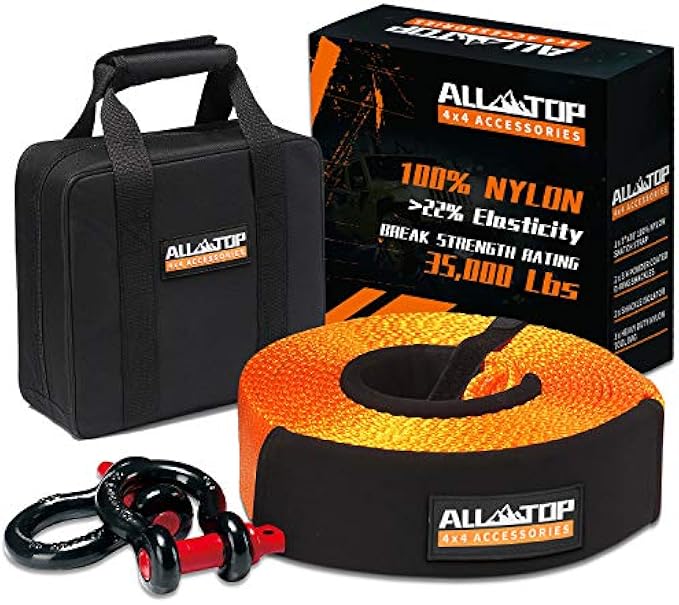 ALL-TOP Nylon Heavy Duty Leash Recovery Strap Set: 3" x 30' (35 lbs) 100% Nylon and 22% Elongation Buckle Strap + 3/4 Heavy Duty D Ring Buckle (2pcs) + Storage Bag