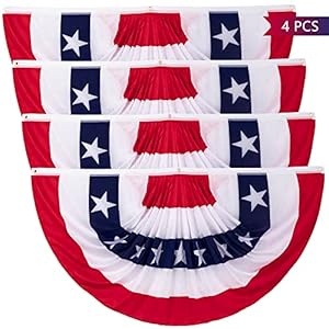 3 x 6 Ft Bunting Flags, Large Patriotic USA Pleated Fan Flags, 4th of July Decorations Bunting Banner Half Fan Flag for Independence Day Memorial Day Outdoor Home Door Yard Decor (Set of 4)