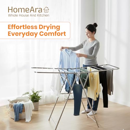 Image of Premium Heavy Duty Foldable Stainless Steel Cloth Drying Stand (Butterfly Design) | 3 Tier Mirror Finish | Space Saving Wall Mounted Laundry Rack for Clothes, Towels, Balcony & Bedroom