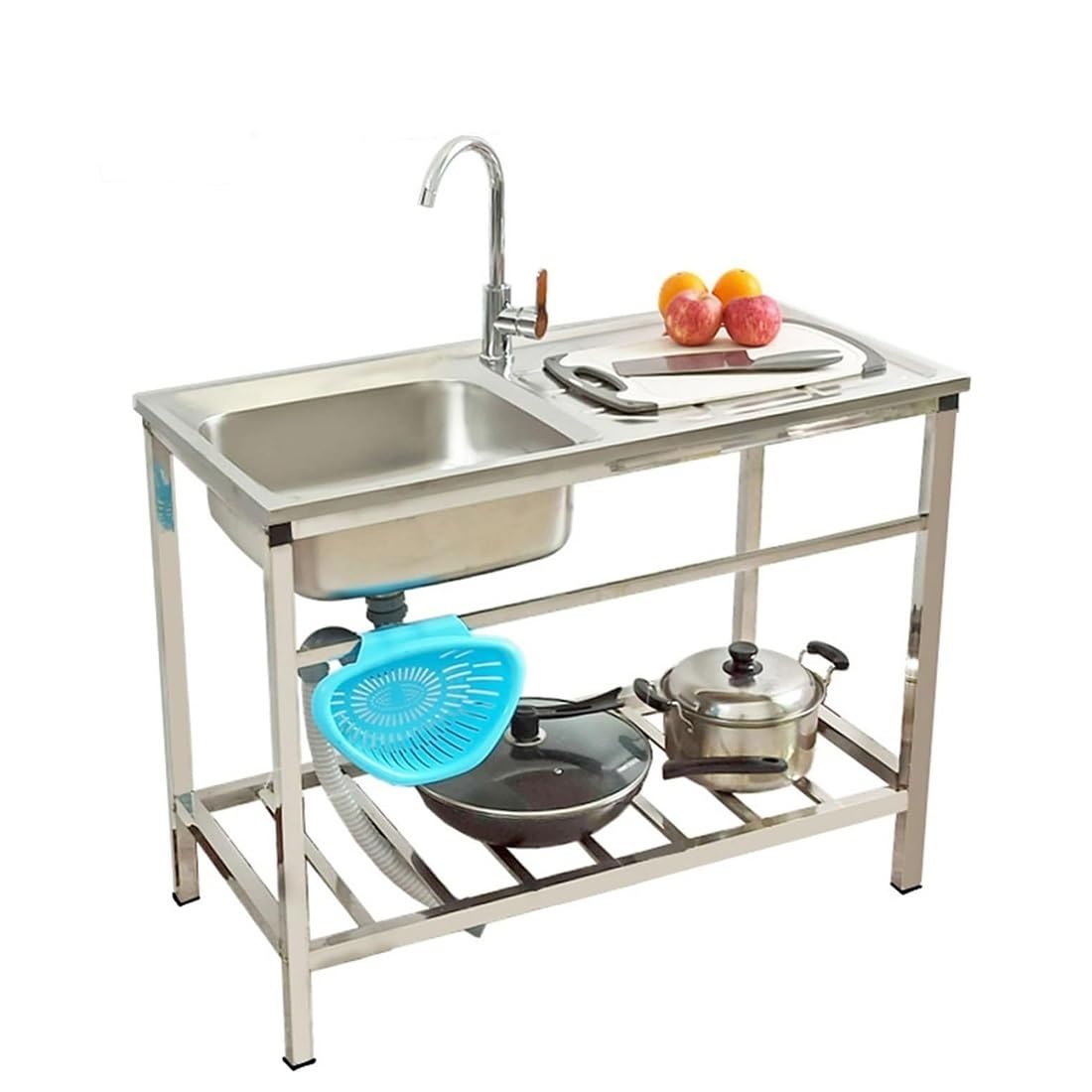 Fregadero de cocina independiente lavabo practico para la prepa y estante de almacenamiento
