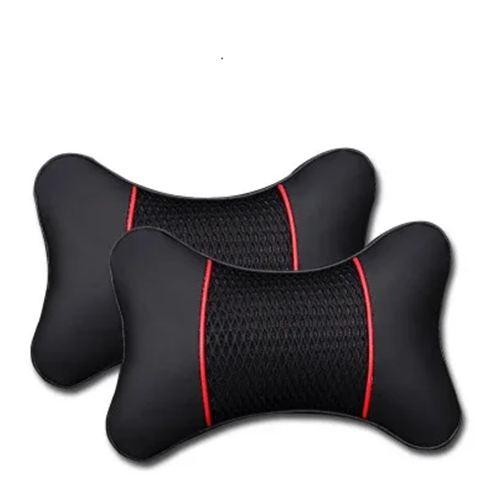 POAWUDJA Car Pillow 2Pcs PU Leather Knitted Car Pillows Headrest Neck Rest Cushion Support Seat Accessories Auto Removable Cover(Black Red)