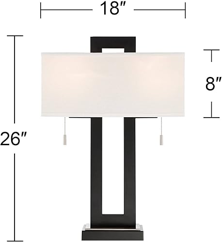 Miniatura 4 de 360 Lighting Neil - Lámpara de mesa rústica moderna de 26 pulgadas de alto con puerto de carga USB, color negro, metal abierto, tela blanca,