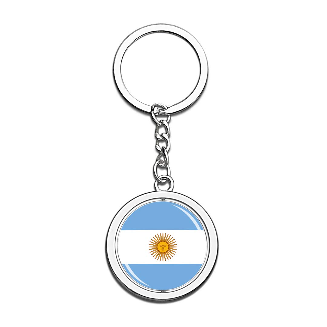Argentina National Flag Keychain 3D Crystal Creative Spinning Round Stainless Steel Keychain Travel City Souvenir Key Chain Ring