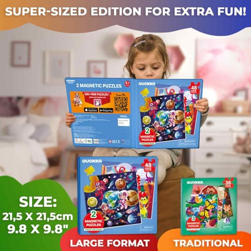 Puzzles Magnéticos QUOKKA para Niños 3-5 años – 2x48 Piezas Juegos de Viaje para Niños 2-4 años – Puzzles Magnéticos de Dinosaurio para Niños 4-8 años – Juguete Educativo Espacial para Niños y Niñas miniatura 2