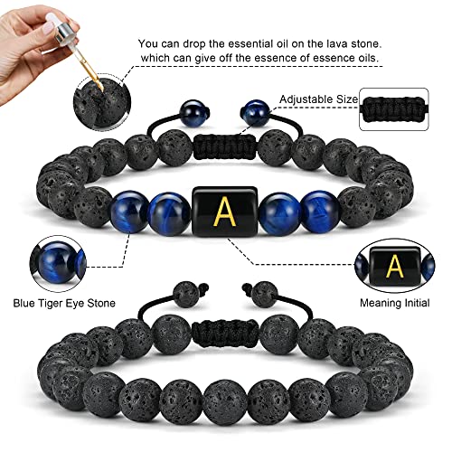 Mens Bracelets, 8Mm Blue Tiger Eye Bracelets Mens Lava Rock Bracelets For Men Letter K Bracelets Mens Bracelet Beads Anxiety Bracelet Initial Bracelet For Mens Beaded Bracelets For Mens Jewelry Gifts #TOP4