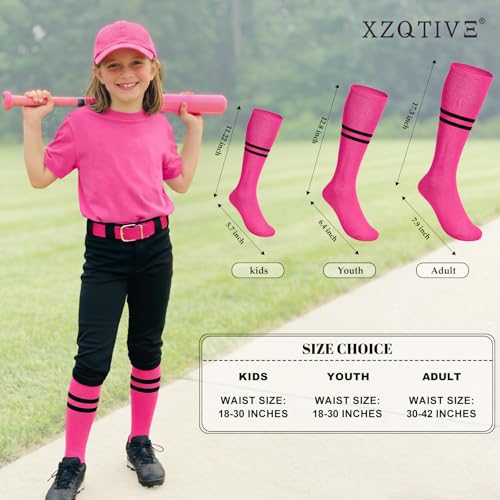 Image of XZQTIVE Baseball Softball Socks and Belt Combo Set Adjustable Softball Socks and Elastic Belt for Kids Youth Adult