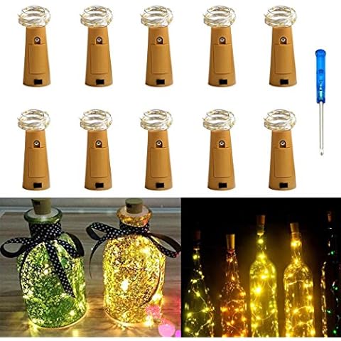 10 Pack Bottle Lights,IBanana Cork Shaped 20 Micro LEDs String Lights with Screwdriver Wine Bottle Glass Decor DIY Lights for Party Birthday Christmas Wedding Home Table Décor (Warm White) Cover