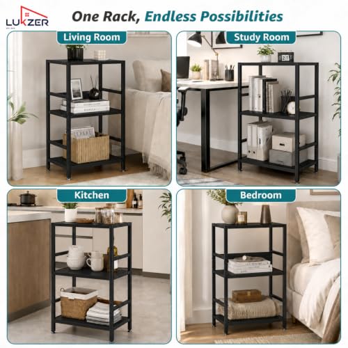 Image of Lukzer 3-Tier Wooden Bedside Table for Bedroom & Multipurpose Open Storage Shelf (MMR-006-Black & Black) Metal Side Tables for Living Room & Space-Saving Kitchen Organizer Rack (70 x 53 x 30 cm)