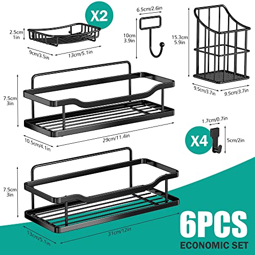 Omaira 6-Pack Shower Caddy, Bathroom Shower Organizer, No Drilling Stainless Steel Shower Shelf For Inside Shower & Kitchen Storage, Matte Black #TOP6
