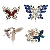 Fashion Butterfly Brooch Pins Set 4 Pieces Cute Insect Crystal Pearl Rhinestones Lapel Pins Sweater