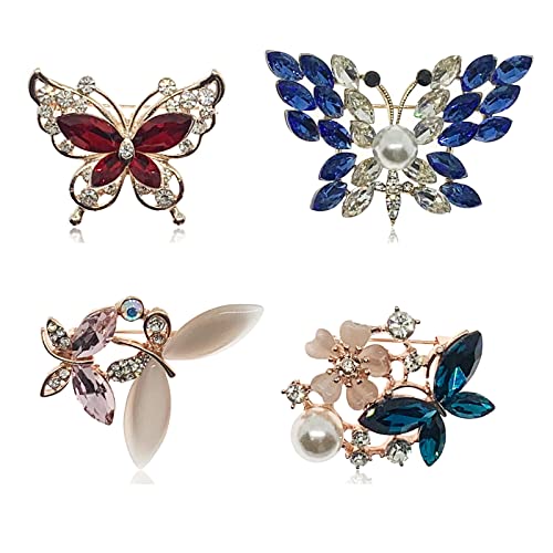 Fashion Butterfly Brooch Pins Set 4 Pieces Cute Insect Crystal Pearl Rhinestones Lapel Pins Sweater Shawl Clips Brooches Safety Pins For Women Girls #TOP9