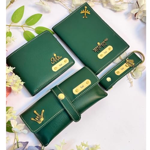Image of Personalized Leather 4 Pcs Gift Set | Personalised Birthday Gift for Men, Brother, Father, Husband with Name Engrave | Customized Gift Hamper
