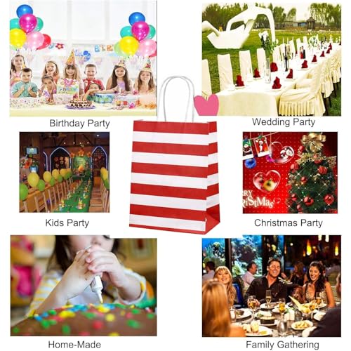 Image of Aakriti Striped Paper Gift Bags | Medium Size 10 x 4 x 12 Inches Gift Bags with Handles for Birthday Return Gifts, Party Favors & Shopping Mix Color Blue, Red, Yellow, Green & Black Pack of 50