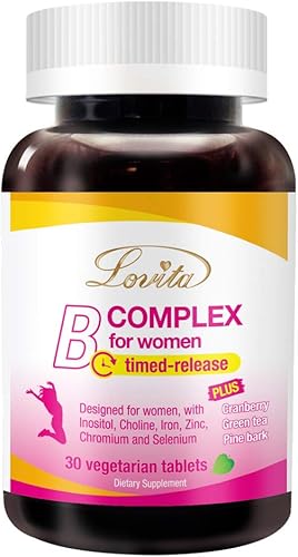Lovita High Potent complejo de vitamina B para mujeres, liberación temporal, todas las vitaminas B con hierro, vitamina C, arándano, corteza de