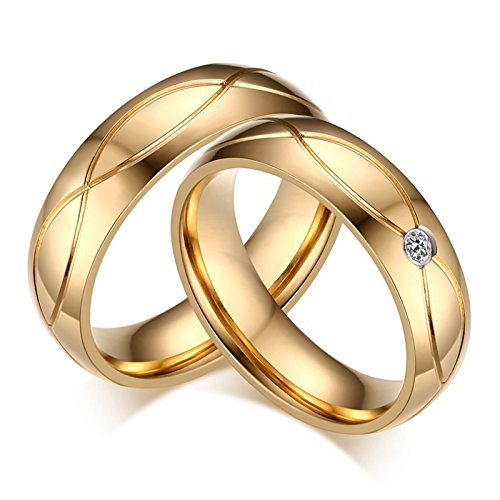 Anillos de bodas acero inoxidable hipoalergénico dorado pareja sin níquel