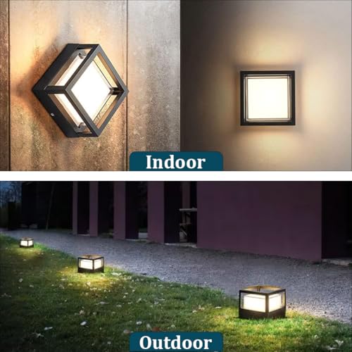 Image of fizzytech 5W LED Square Wall Light, Waterproof Metal Body with Acrylic Cover, Warm White Indoor & Outdoor Wall Lamp for Balcony, Garden & Home