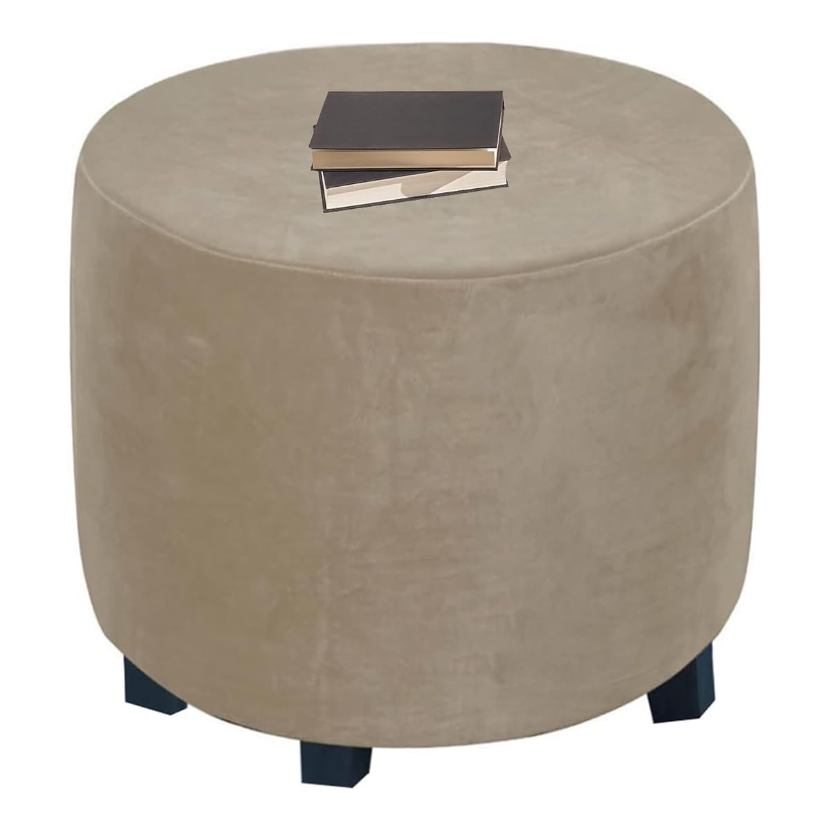 XGANGM Stretch Pouffe Footstool Cover Round Small Large/Extra large Velvet Ottoman Cover 30/30/33/37/40/45/50/55cm Storage Stool Chair Slipcover Custom Furniture Protector,Taupe,W55XH40CM