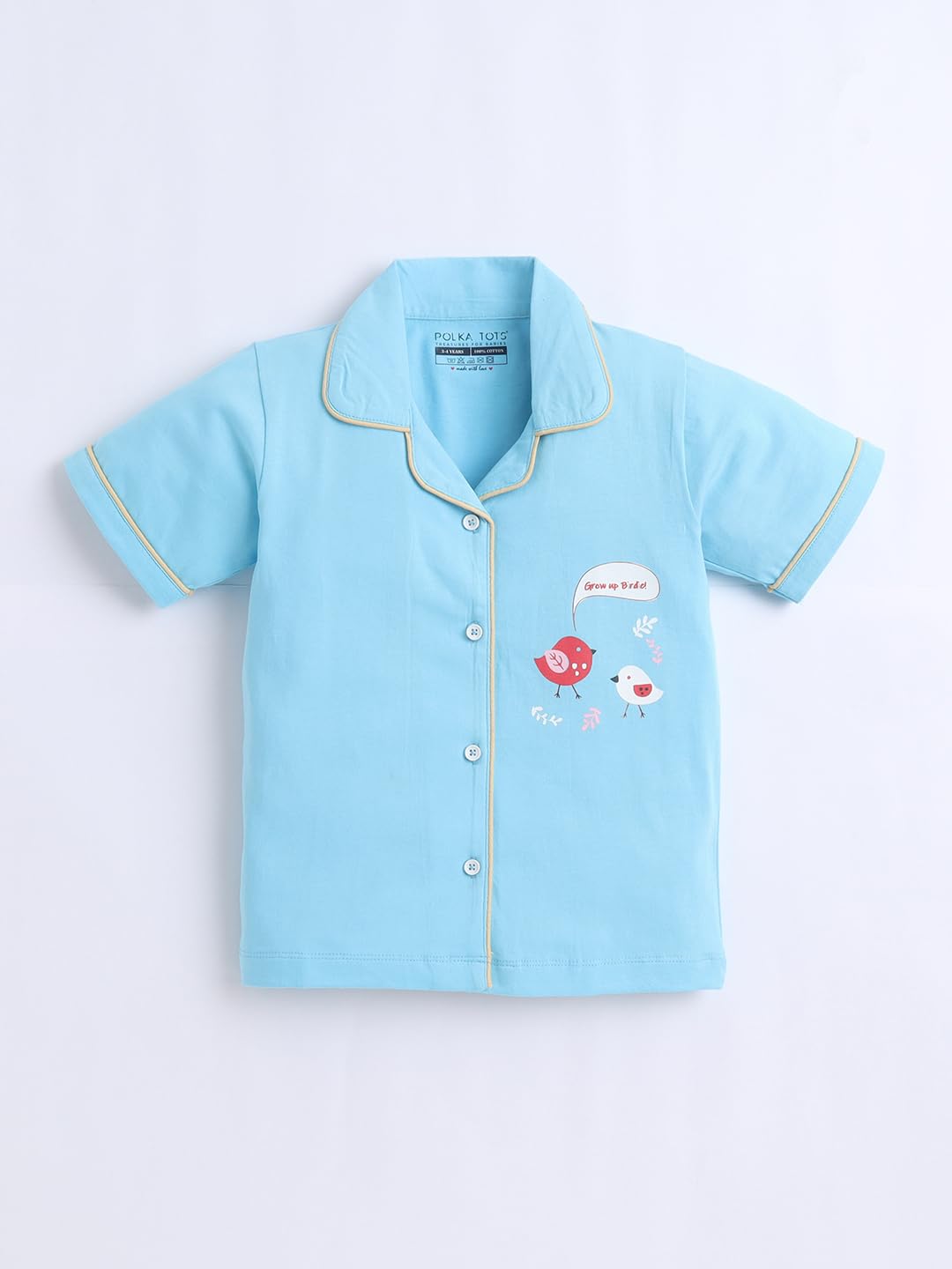 POLKA TOTS Half Sleeve Night Suit for Kids Girls & Boys, Breathable Hosiery Cotton Night Dress for Kids, Lightweight Unisex Kids Winter Pyjama Set, Bird Print, Blue 4-5 Y