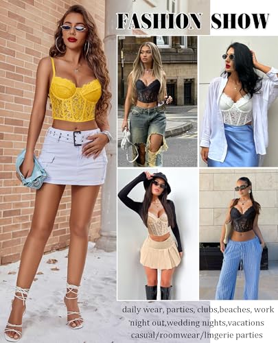 Image of Avidlove Lace Bralette for Women V Neck Bustier Corset Tops with Underwired Racerback Adjustable Strap Crop Top
