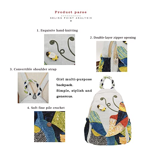Image of Small Canvas Backpack, Retro Boho Washed Hippie for Women Daily Commute (Cricket Decorations)