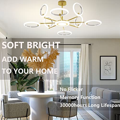 Ouqi Ceiling Light Fixture,Modern 8 Lights Fixtures Ceiling Mount, Matte Gold Finish,7000K Dimmable Ceiling Lights With Remote Diy Light Fixture Led Chandelier For Bedroom Living Room Kitchen #TOP2