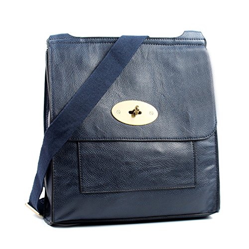 AOSSTA Women's Cross-Body Bags Leather Large/Medium Cross Body Messenger Bag Shoulder Bag (21601 Dark Blue)