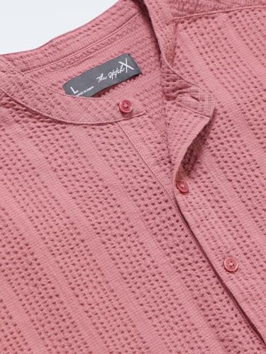 Image of StitchX Men's Seersucker Band Collar Pure Cotton Striped Kurta Shirt-S-2XL