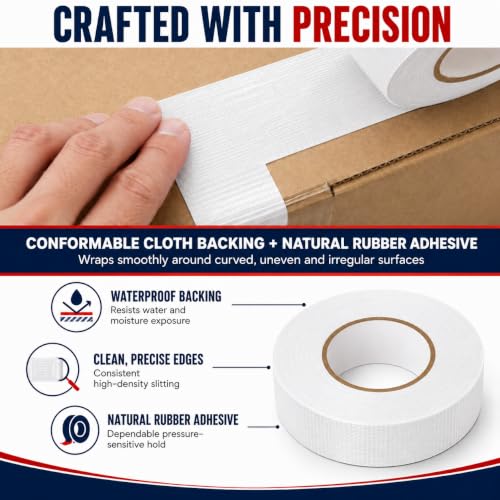 Image of GGR Supplies CDT-36 Industrial Grade Cloth Duct Tape, White 4 Inch x 60 Yards, Waterproof UV Resistant Heavy Duty, Clean Removal with No Sticky Residue for Repairs, Packaging, and Bundling