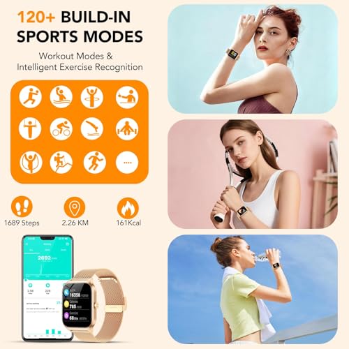 Image of Smart Watch for Women with Bluetooth Calling, Fashion Fitness Tracker, 1.85 inch HD Touch Screen, AI Voice Assistant, Heart Rate Sleep Monitor, 120+ Sports Modes, Compatible with Android iPhone, 2 Bands