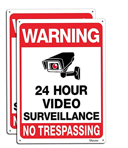 Señal de videovigilancia de 20 x 7 pulgadas, 2 unidades de alerta de seguridad sin trampas, 24 horas, señal de cámara CCTV reflectante de aluminio anti UV, tinta duradera, fácil de instalar Cover