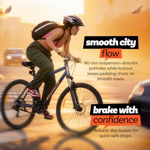 Image of FIREFOX Rush 700C Single Speed Hybrid Bicycle for Adult | Blue | Front Suspension | Disc Brake | Alloy Frame: 18 Inches | Ideal Rider Height:5.2 & Above | 98% Pre-Assembled | Ideal for Mens