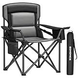 SONGMICS Oversized Lumbar Support Camping Chair, Heavy-Duty Outdoor Folding Chair Comfortable, Padded, Glamping, Cooler Bag, Weight Capacity 450 lb, Ink Black UGCB066B01